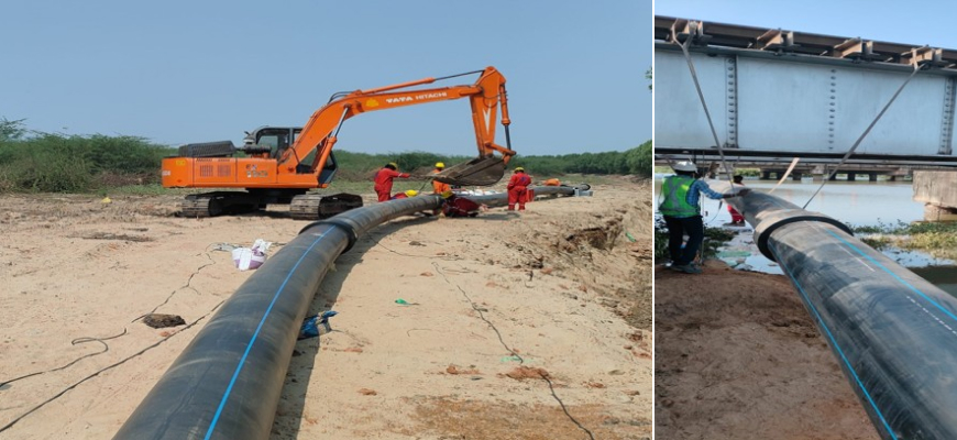 High Density Polyethylene HDPE Pipeline Installation and Butt Fusion Jointing Layout