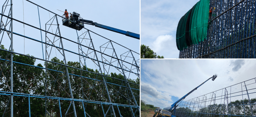 Industrial Wind Screen Structure Fabrication and Steel Dust Suppression Panel Installation Layout